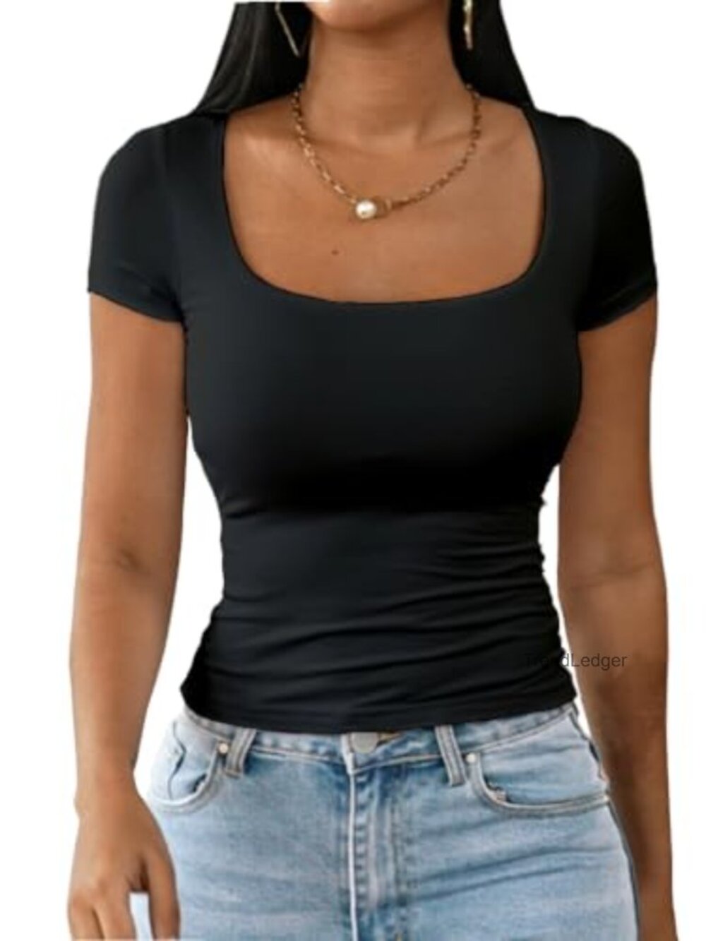 Modal Double Lined Square Neck Short Sleeve Crop Top